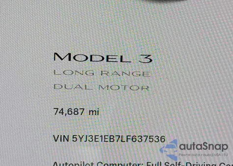 2020 Tesla Model 3 Long Range Dual Motor All-Wheel Drive z USA, uszkodzony, nr VIN 5YJ3E1EB7LF637536